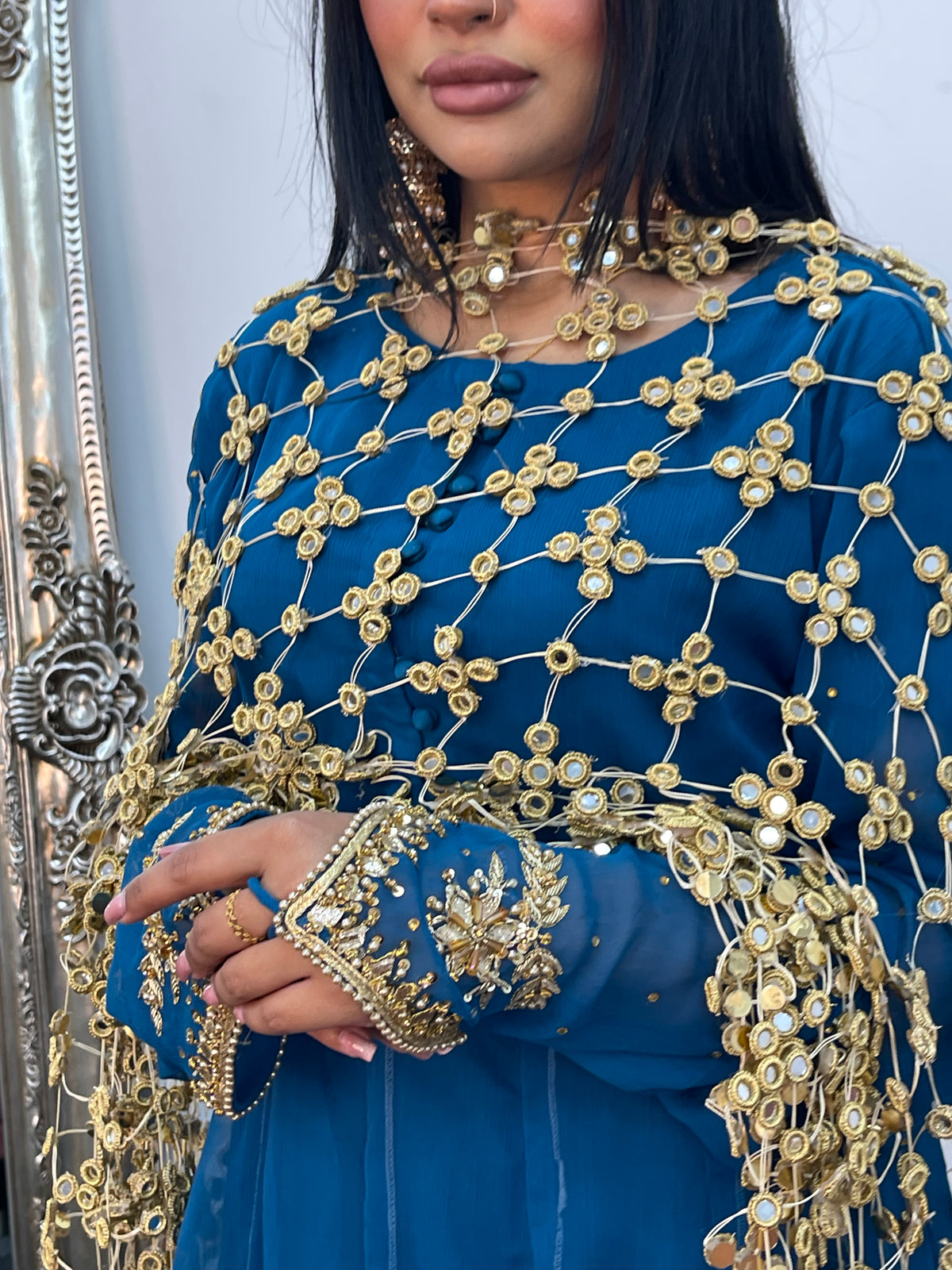 Preorder 4-5 weeks - Posheeda Sheesh Dupatta with MAXI DRESS- Poshida Mirror Dupata -