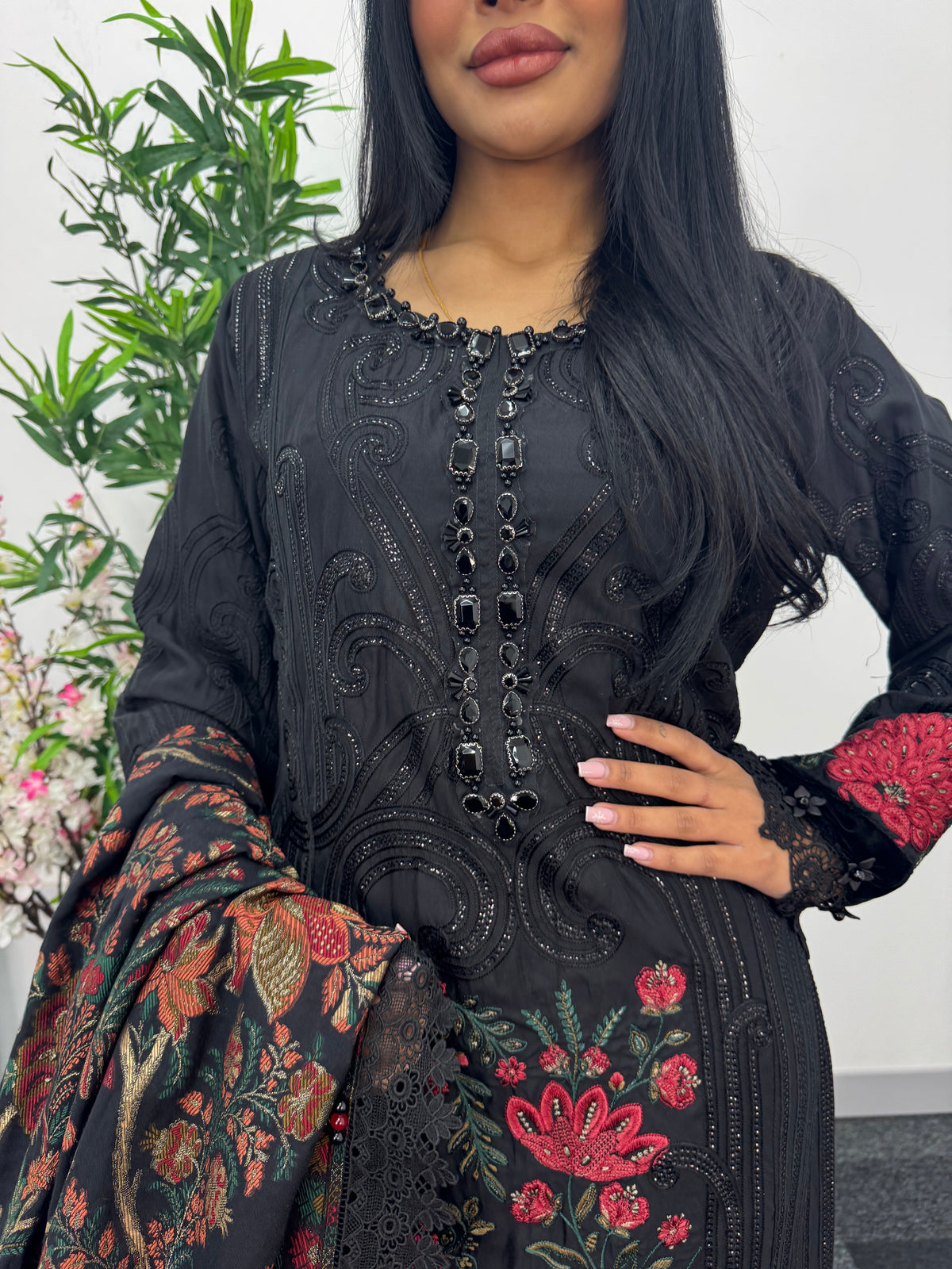 Maria B Luxury Velvet - Black Red -