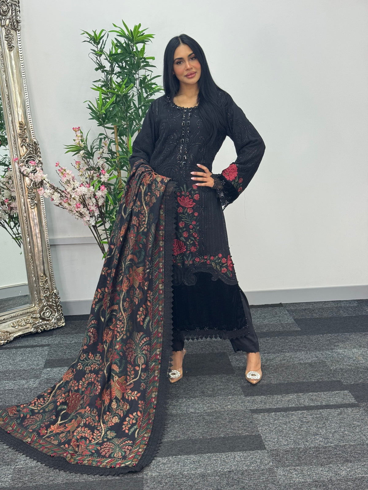 Maria B Luxury Velvet - Black Red -