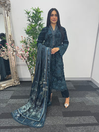 Maria B Luxury Velvet - Teal Blue -