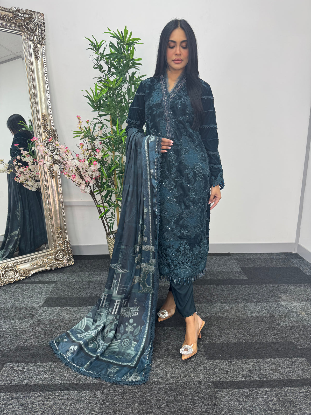 Maria B Luxury Velvet - Teal Blue -