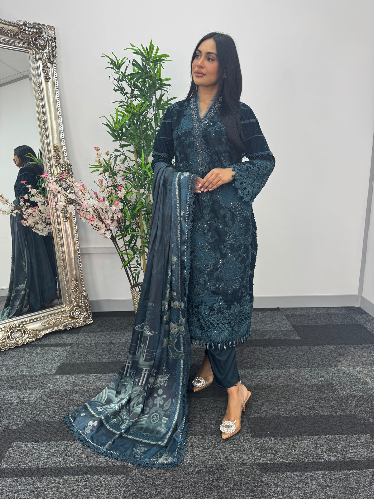 Maria B Luxury Velvet - Teal Blue -