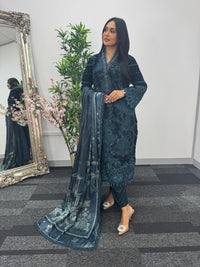 Maria B Luxury Velvet - Teal Blue -