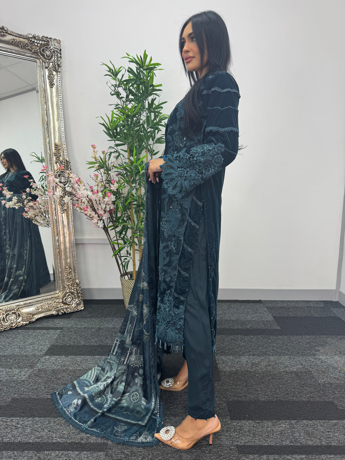 Maria B Luxury Velvet - Teal Blue -