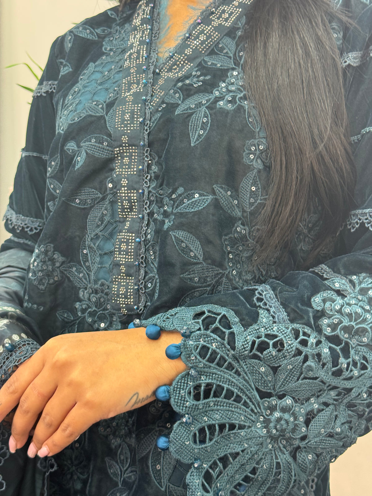 Maria B Luxury Velvet - Teal Blue -