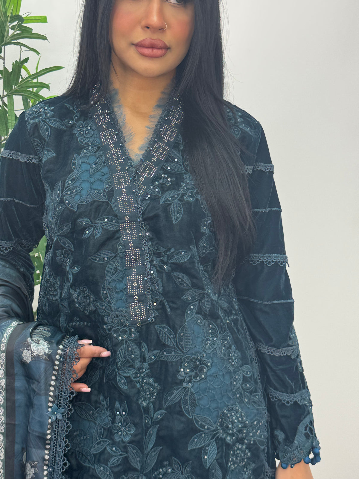 Maria B Luxury Velvet - Teal Blue -