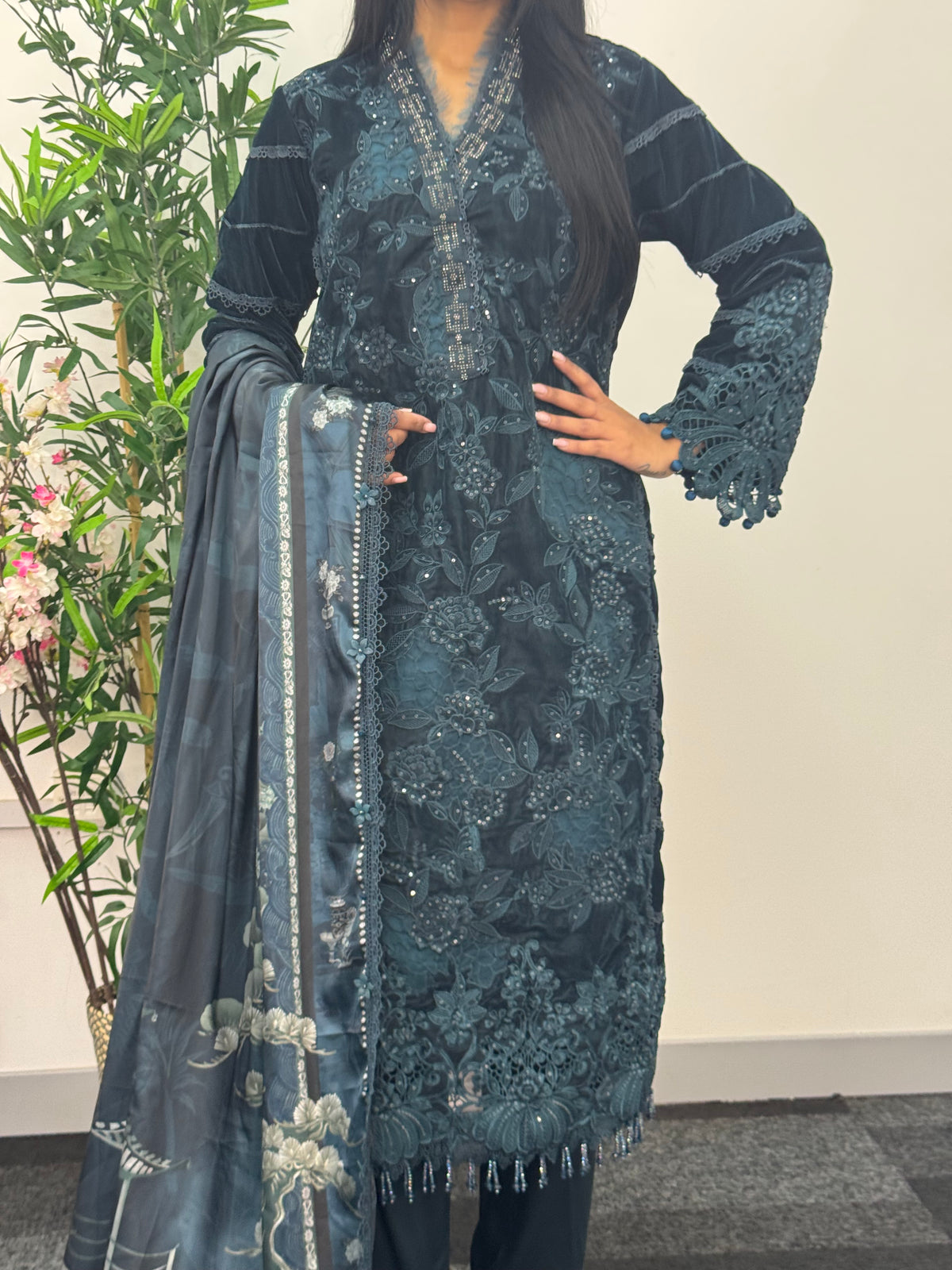 Maria B Luxury Velvet - Teal Blue -