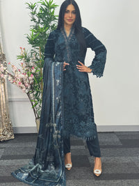 Maria B Luxury Velvet - Teal Blue -