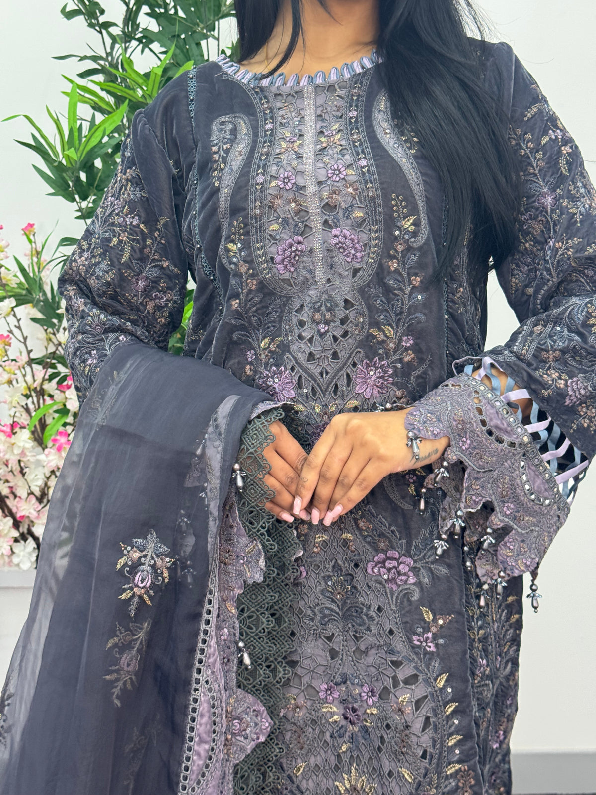 Maria B Luxury Velvet - Gray Purple -