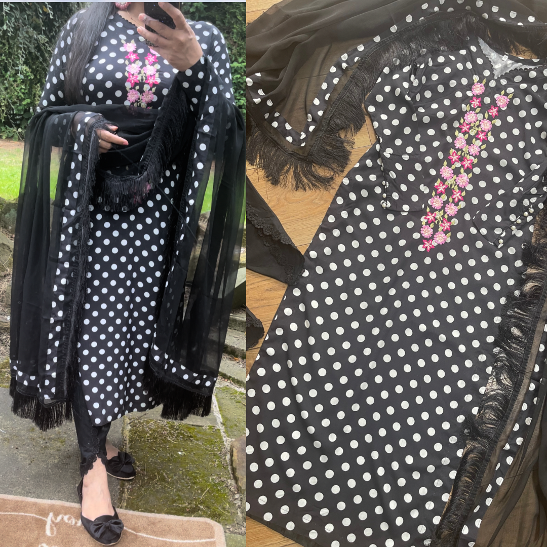 Polka Dots Black & White Casual Summer Lawn Outfit - Rang de Boutique