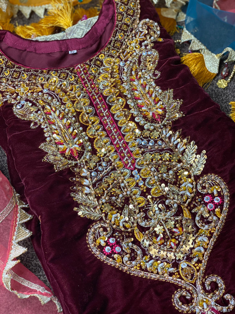 Anus Abrar Luxury Velvet Dress With Multi Organza Dupatta UK Online