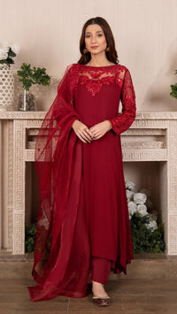 Laali Red Chiffon outfit perfect for Ramadan & Eid - Rang de Boutique