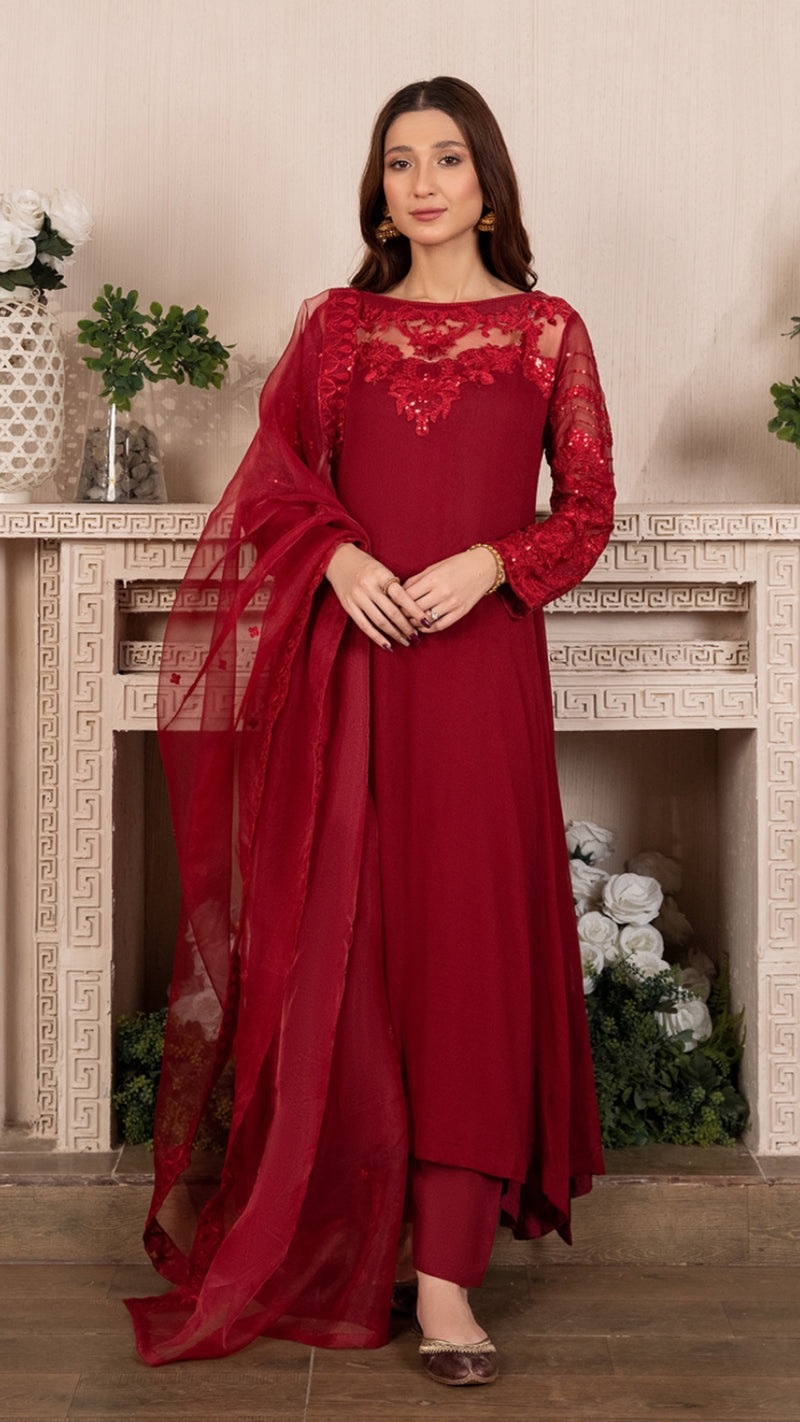 Laali Red Chiffon outfit perfect for Ramadan & Eid - Rang de Boutique