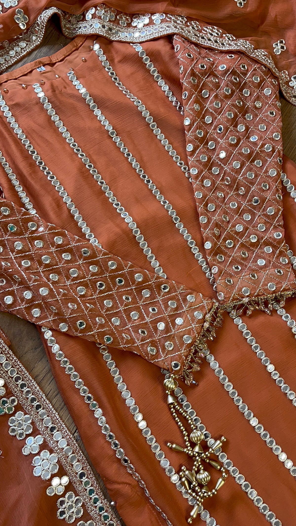 Mehfil - Burnt Orange Luxury Chiffon with Foil - Rang de Boutique