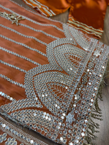 Mehfil - Burnt Orange Luxury Chiffon with Foil - Rang de Boutique