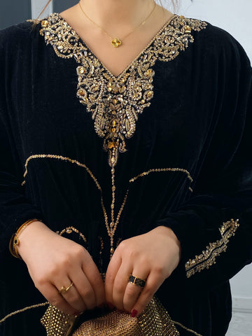 preorder (4 weeks) Raat ki Rani - Velvet Kaftan - Black Kaftaan -