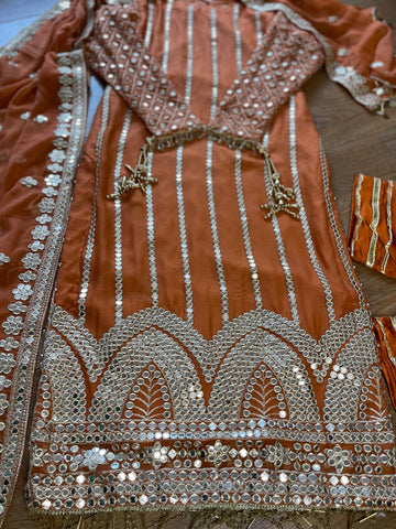 Mehfil - Burnt Orange Luxury Chiffon with Foil - Rang de Boutique