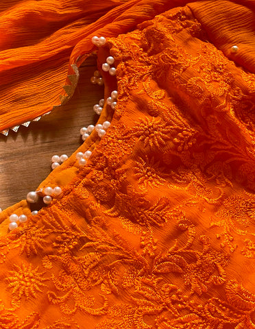 Naran-jee Orange Maxi Frock Mehndi Wedding Outfit - Rang de Boutique