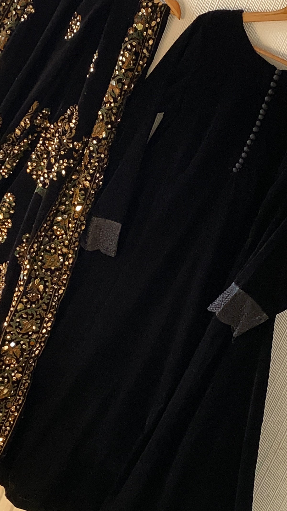 Sequins and Gota black Velvet Shawl with velvet frock - Rang de Boutique