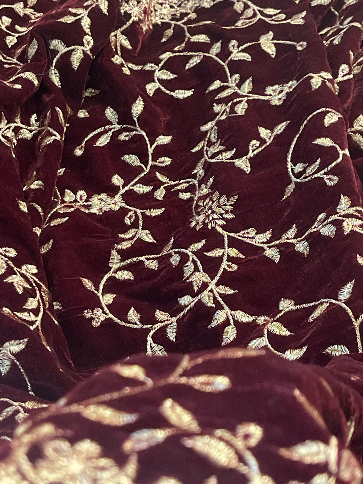 Maroon Tilla Velvet Shawl Embroidered Shawls winter - Rang de Boutique