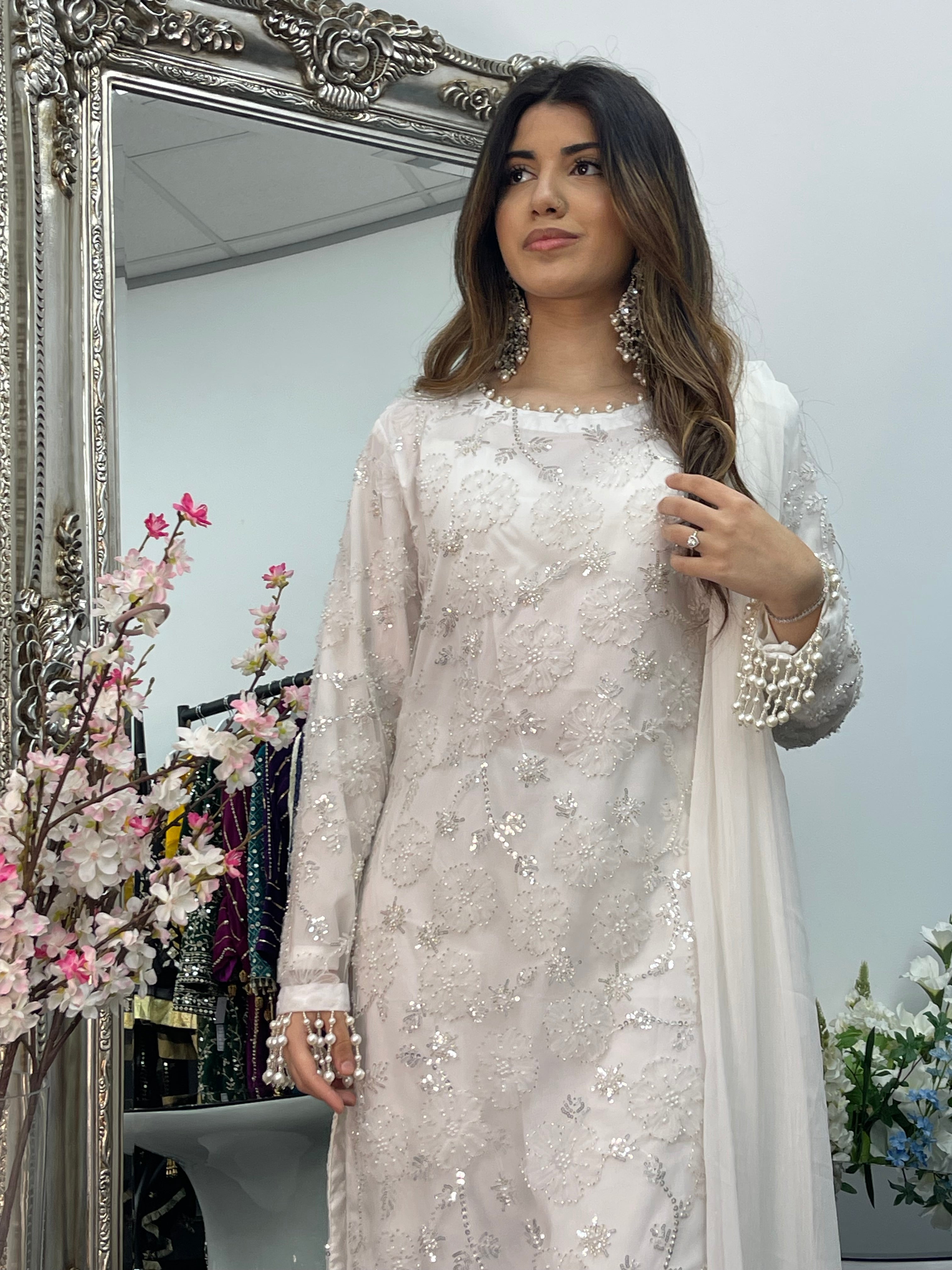 Pearl Crush - Cutdana - Nikkah - White Party Outfit