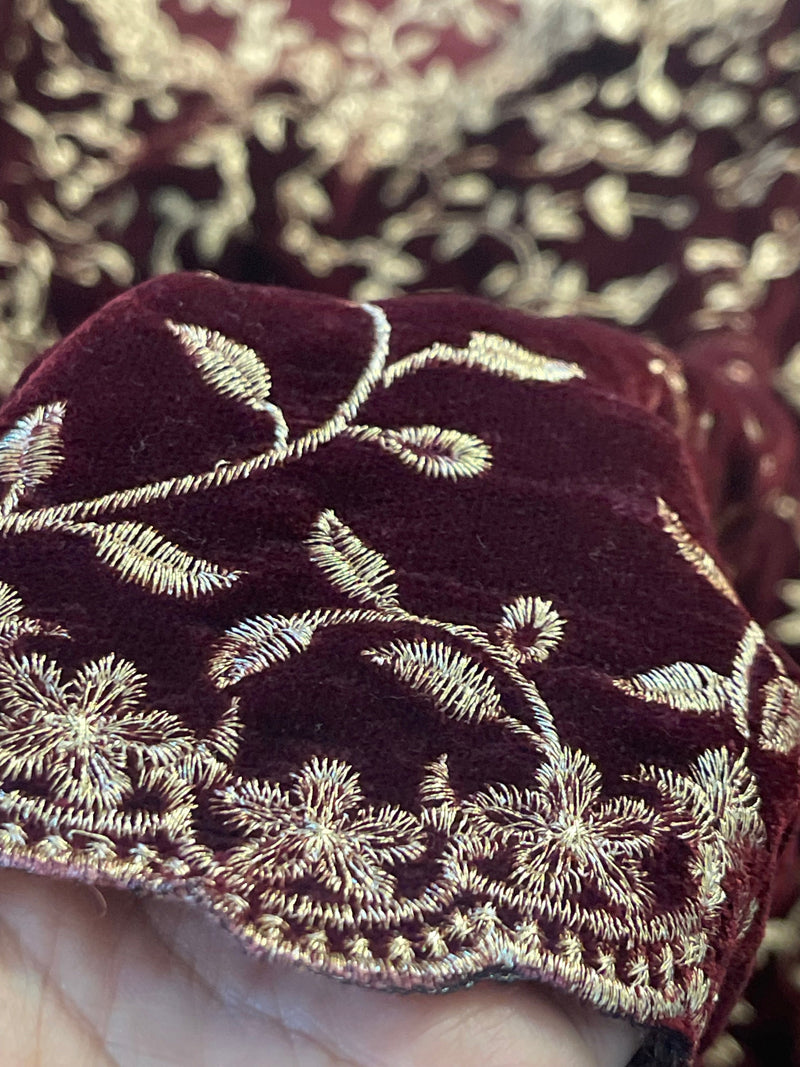 Maroon Tilla Velvet Shawl Embroidered Shawls winter - Rang de Boutique