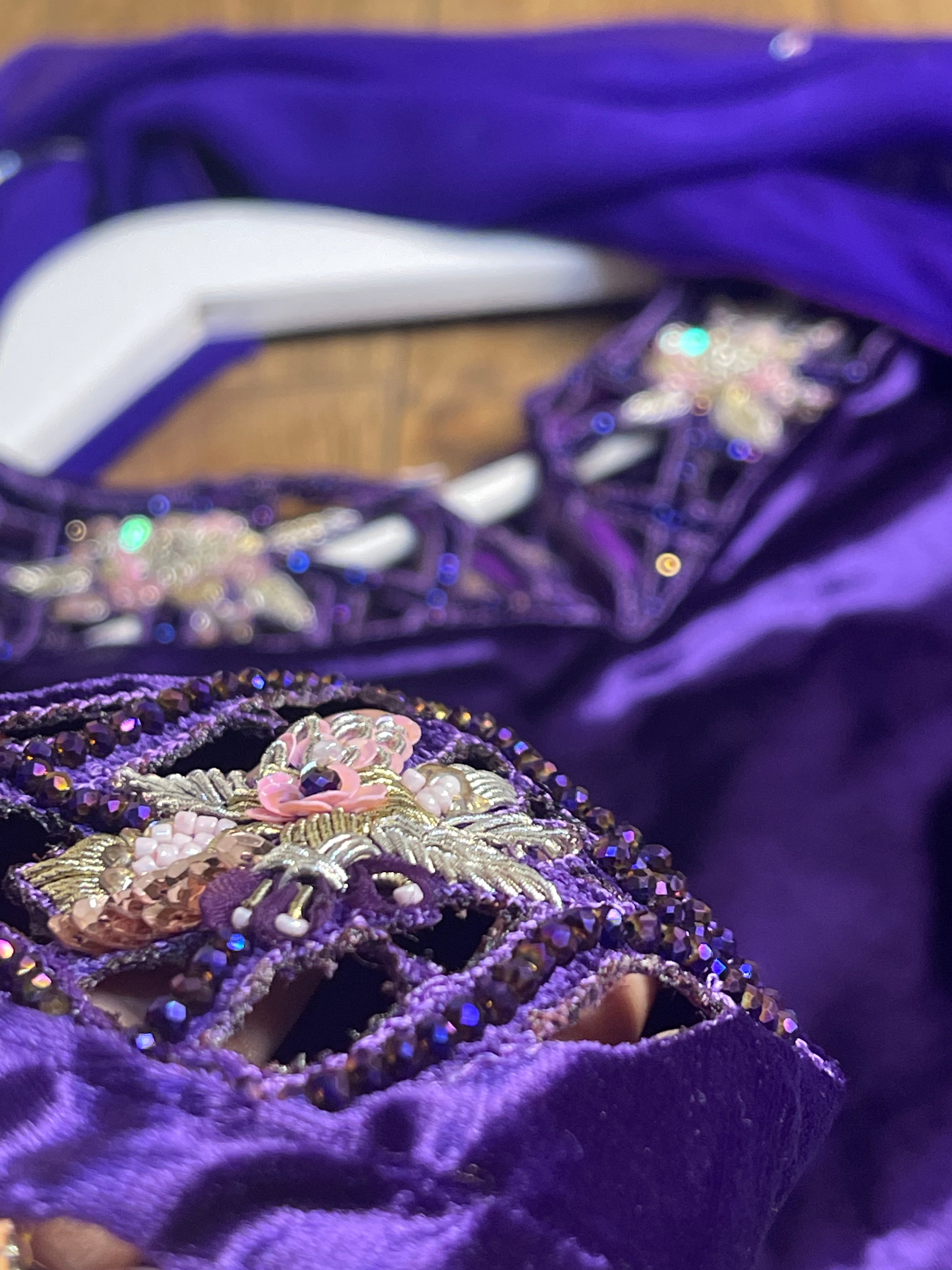 “Jaman” purple Velvet Pret with gold and Silver Wedding Outfit - Rang de Boutique