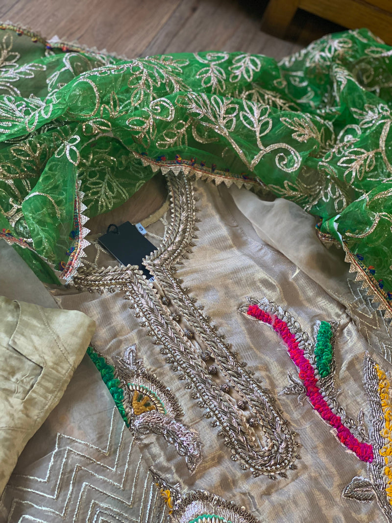 “Hara Dupatta” KB Garara Outfit for Mehndi Gold Green - Rang de Boutique