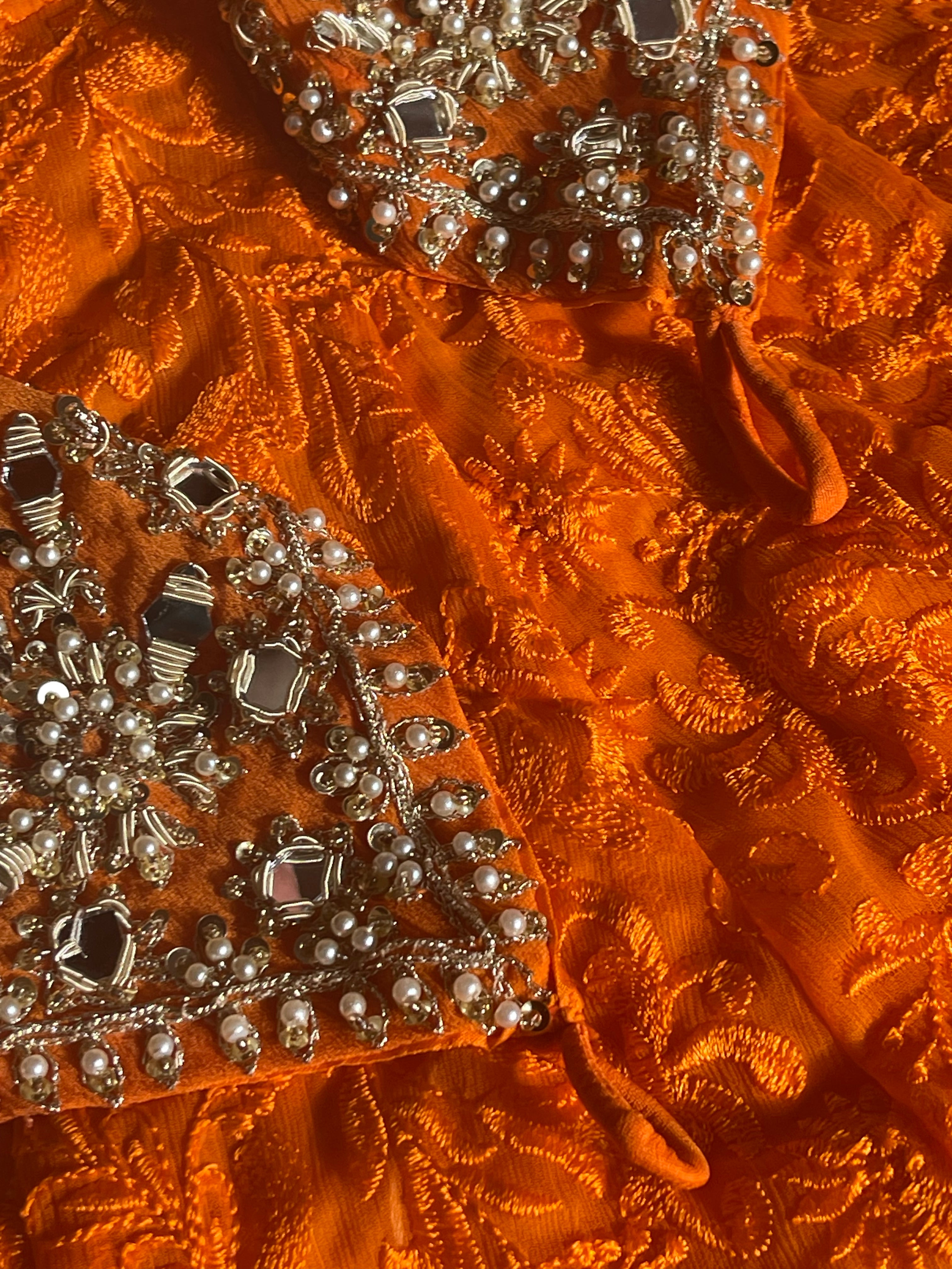 Naran-jee Orange Maxi Frock Mehndi Wedding Outfit - Rang de Boutique