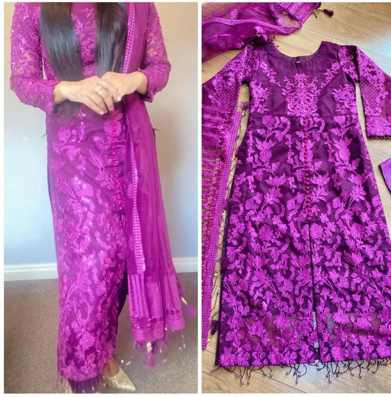 Maryam Hussain Net Outfit purple - Rang de Boutique