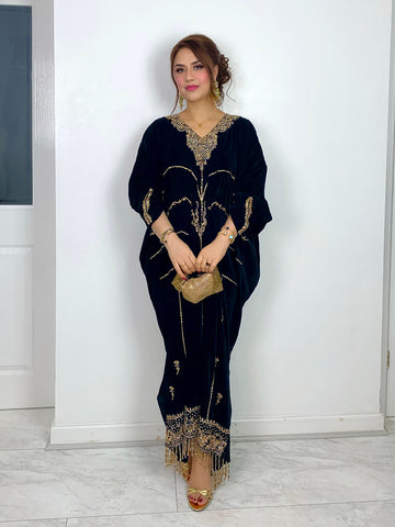 preorder (4 weeks) Raat ki Rani - Velvet Kaftan - Black Kaftaan -