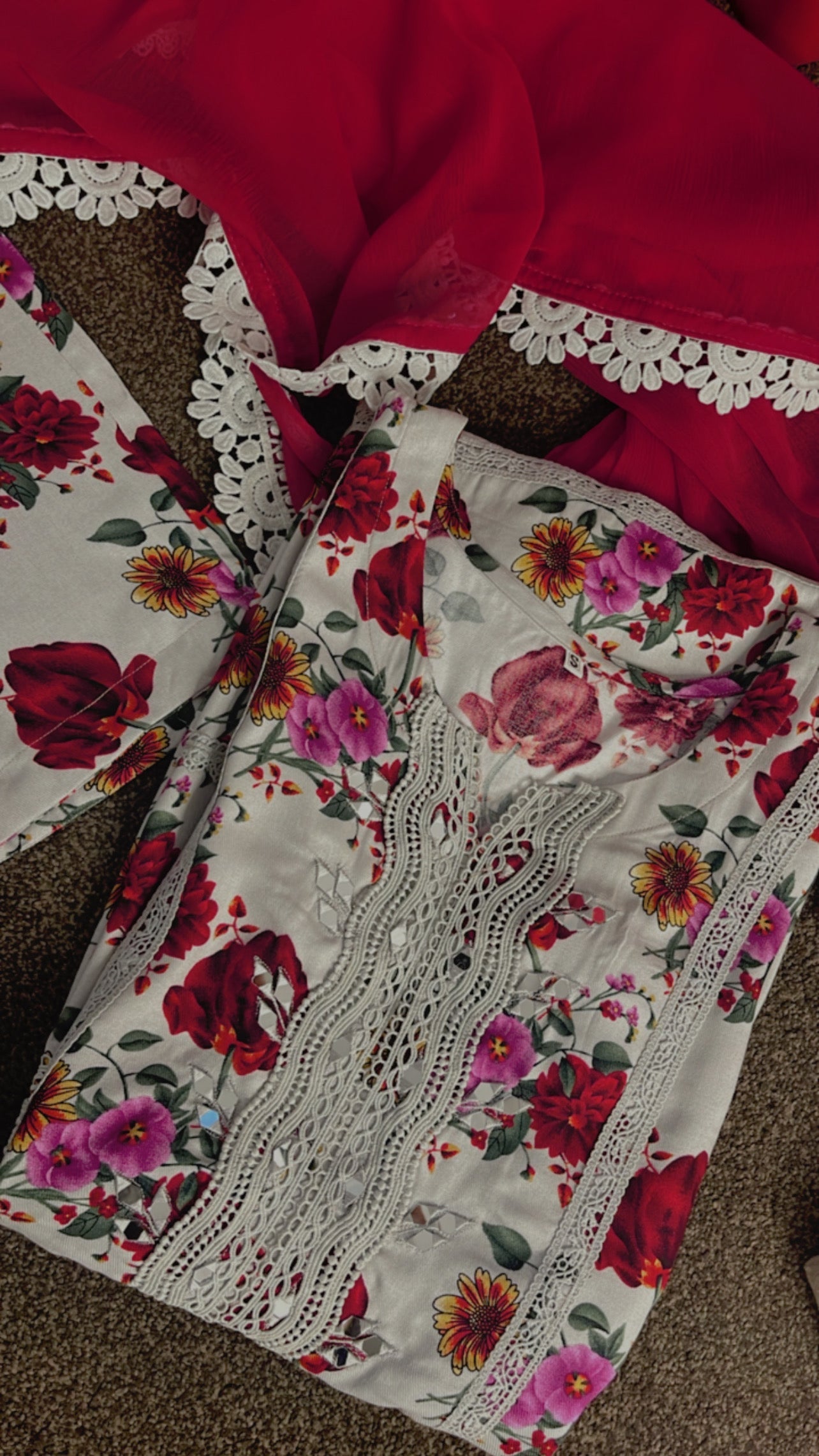 Roses Marina X Sheesha Pret- Mirror embroidery & floral print suit pmw winter - Rang de Boutique