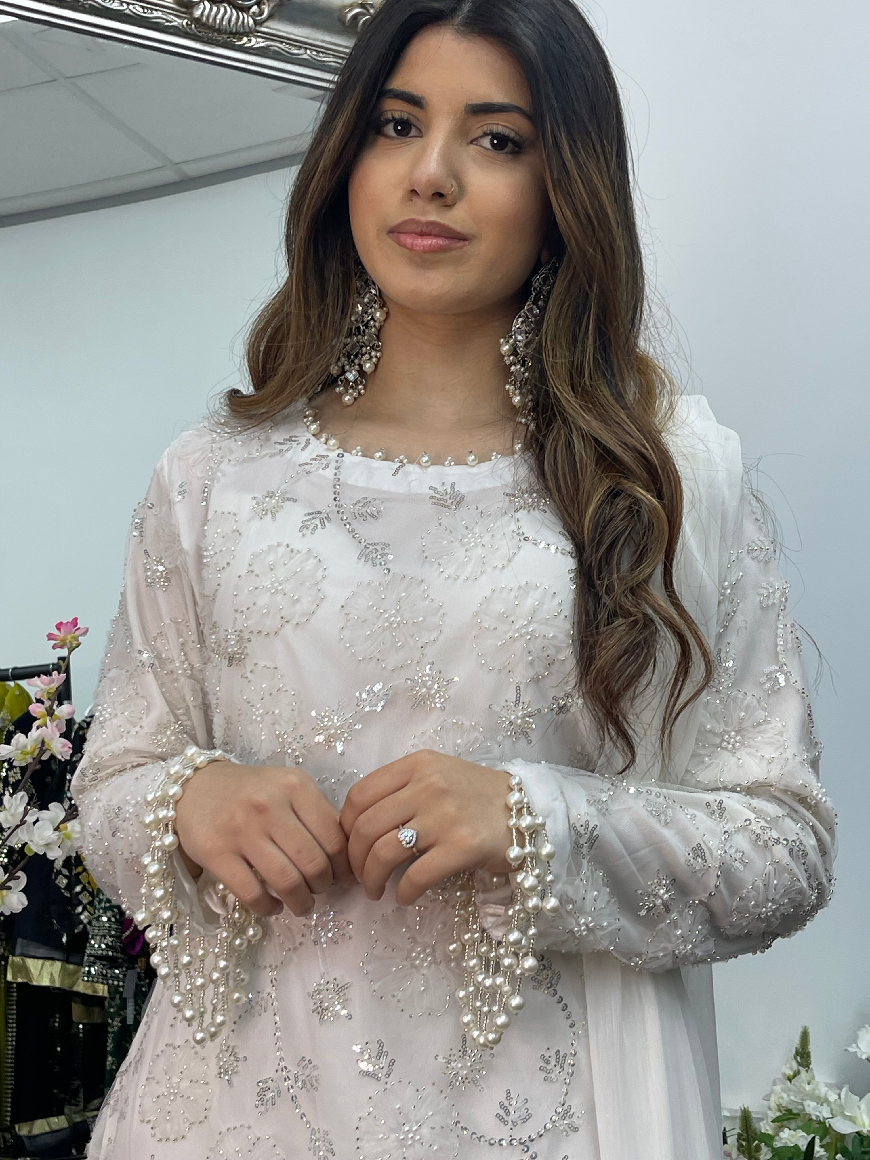 Pearl Crush - Cutdana - Nikkah - White Party Outfit