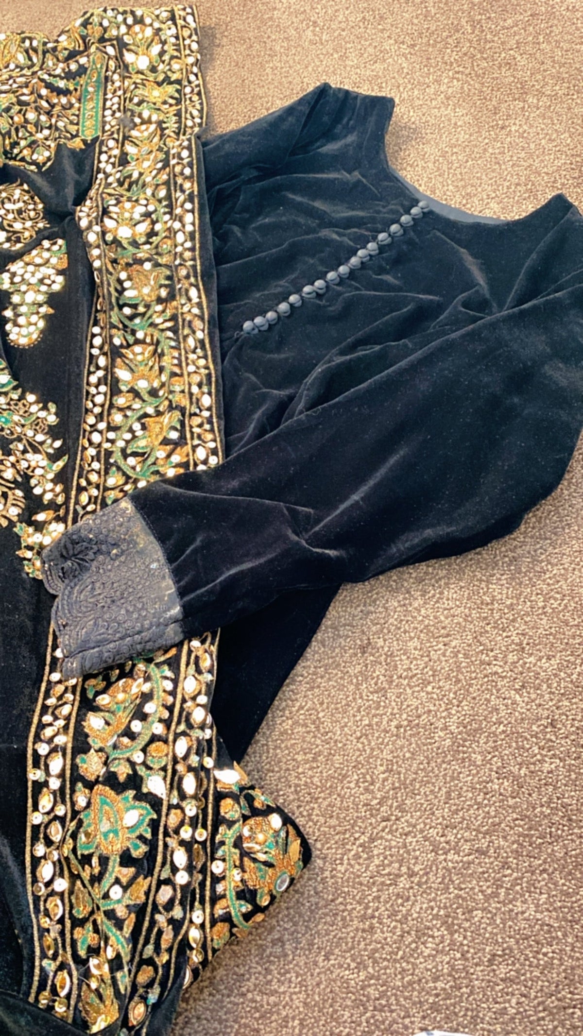 Sequins and Gota black Velvet Shawl with velvet frock - Rang de Boutique