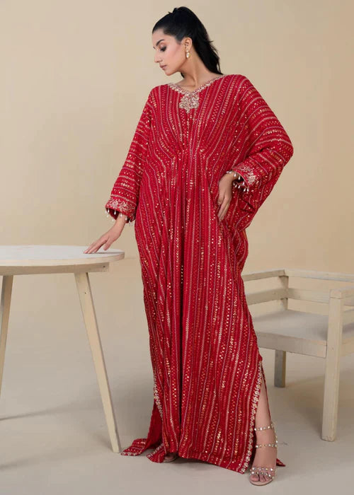 “Ronaq” Chiffon Kaftaan Sequin embroidered kaftan party wear - Rang de Boutique