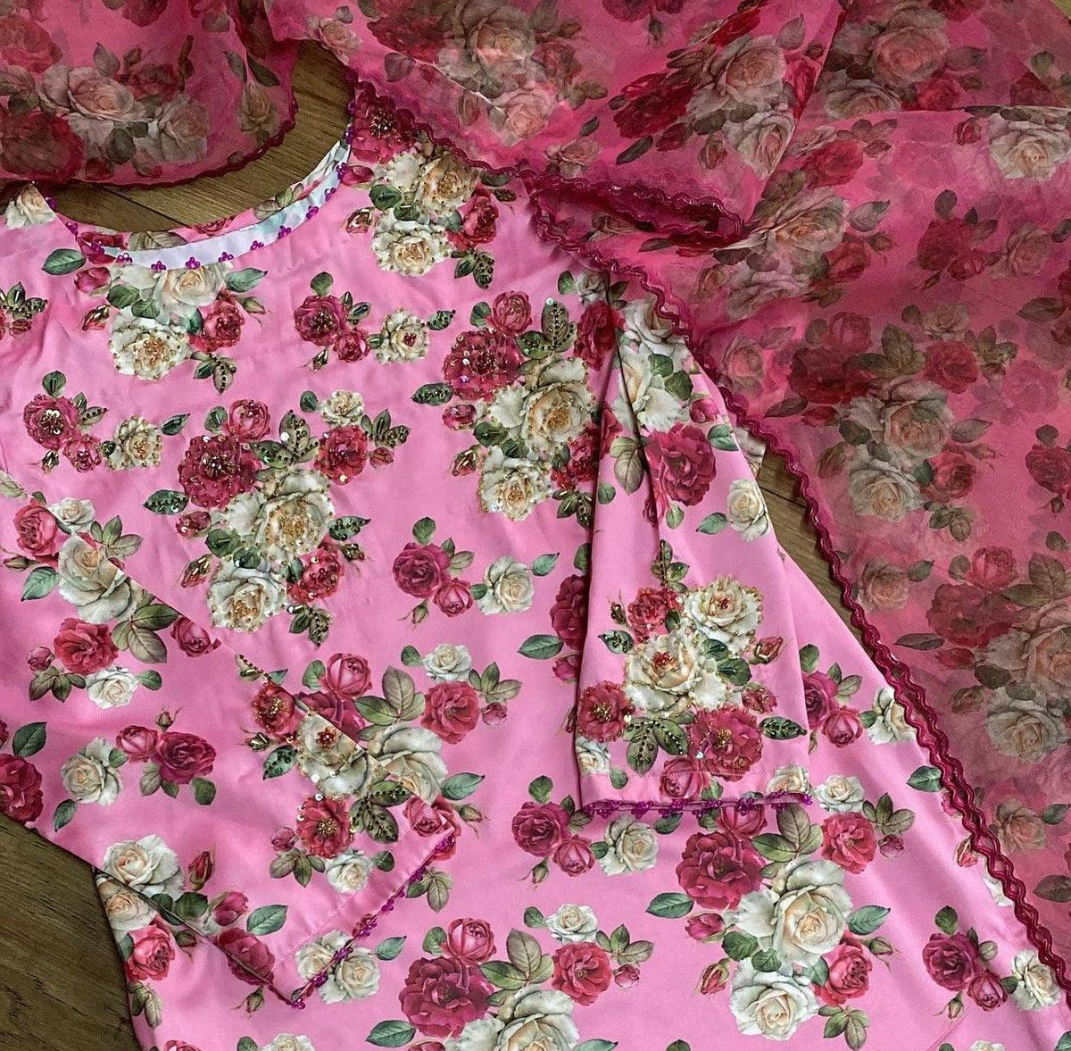 Pink Flowers Silk suit - Rang de Boutique