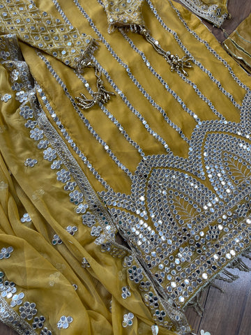 Mehfil - Mastard Yellow Luxury Chiffon with Foil - Rang de Boutique