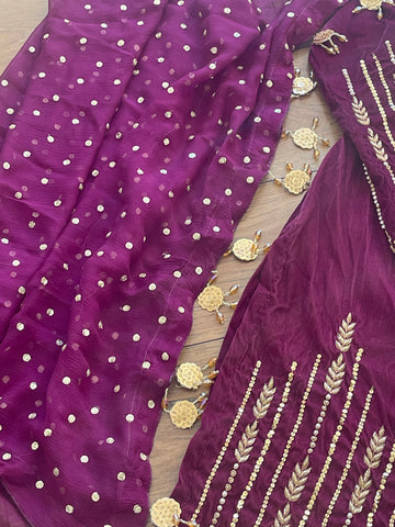 Singhaar Luxury Velvet Party Wear Magenta Gold UK 2023