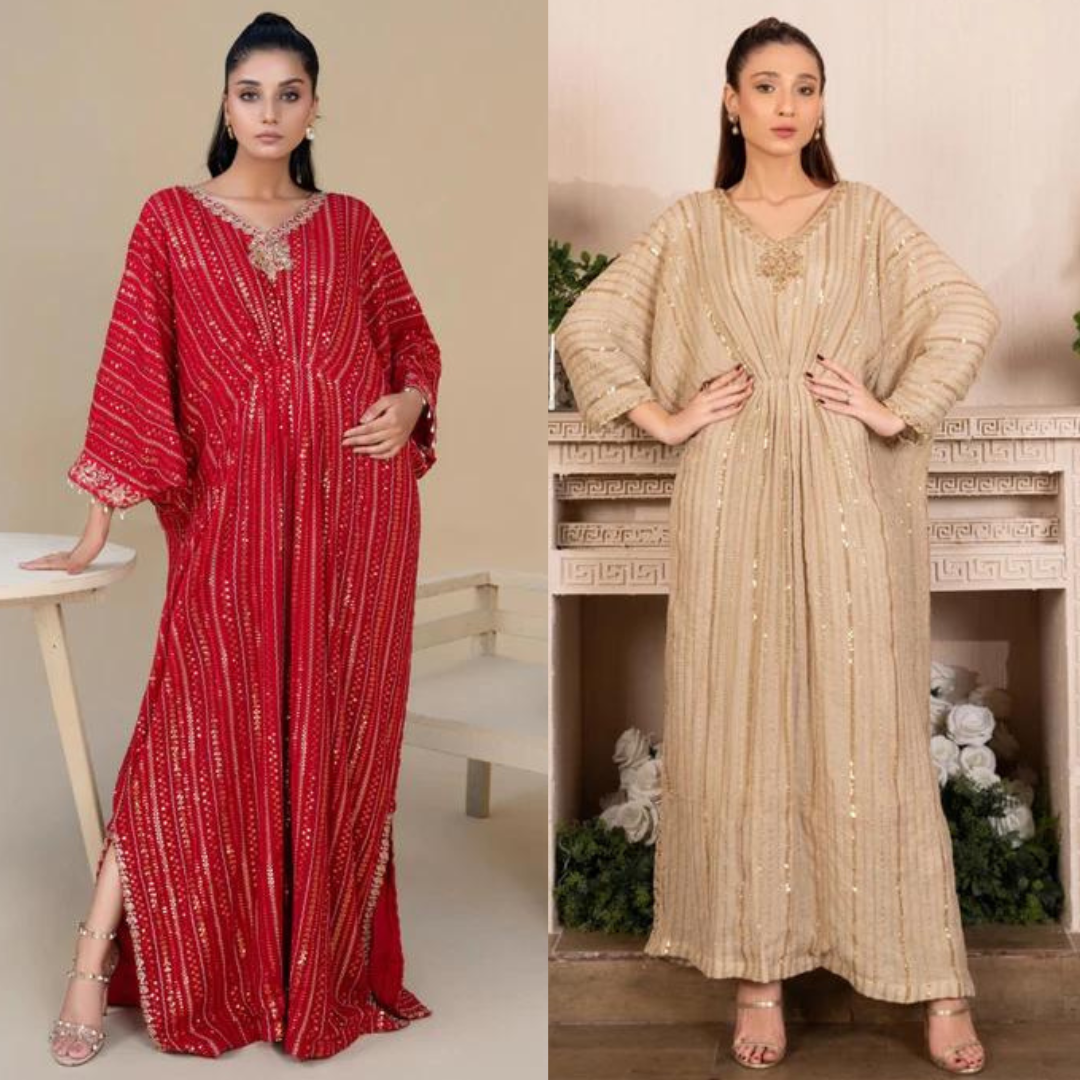 “Ronaq” Chiffon Kaftaan Sequin embroidered kaftan party wear - Rang de Boutique