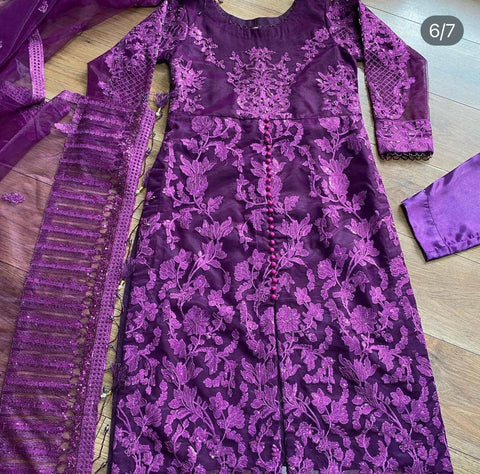 Maryam Hussain Net Outfit purple - Rang de Boutique