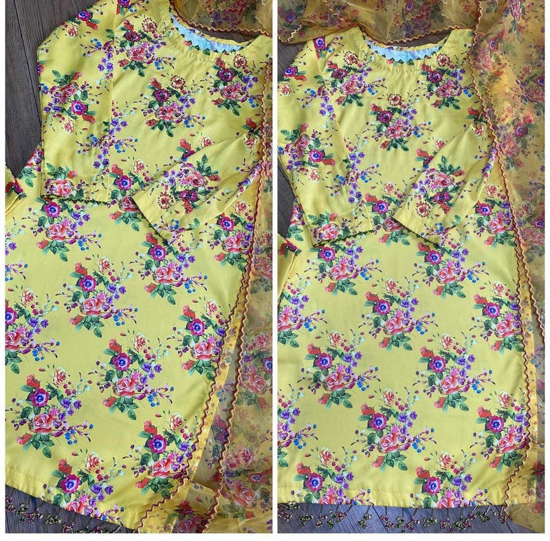 Yellow Floral Silk Suit - Rang de Boutique