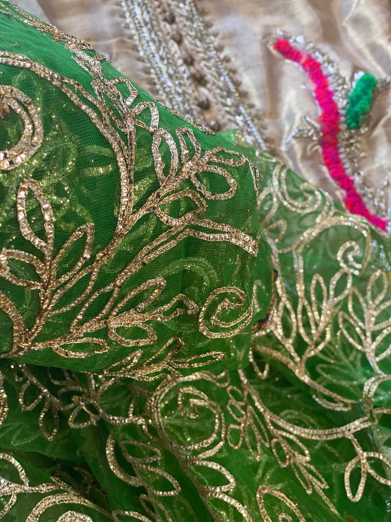 “Hara Dupatta” KB Garara Outfit for Mehndi Gold Green - Rang de Boutique