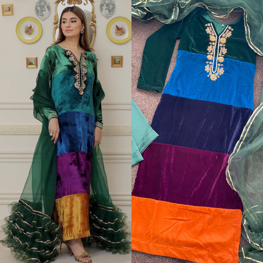 Saat Rang Luxury Velvet Party wear - Rang de Boutique