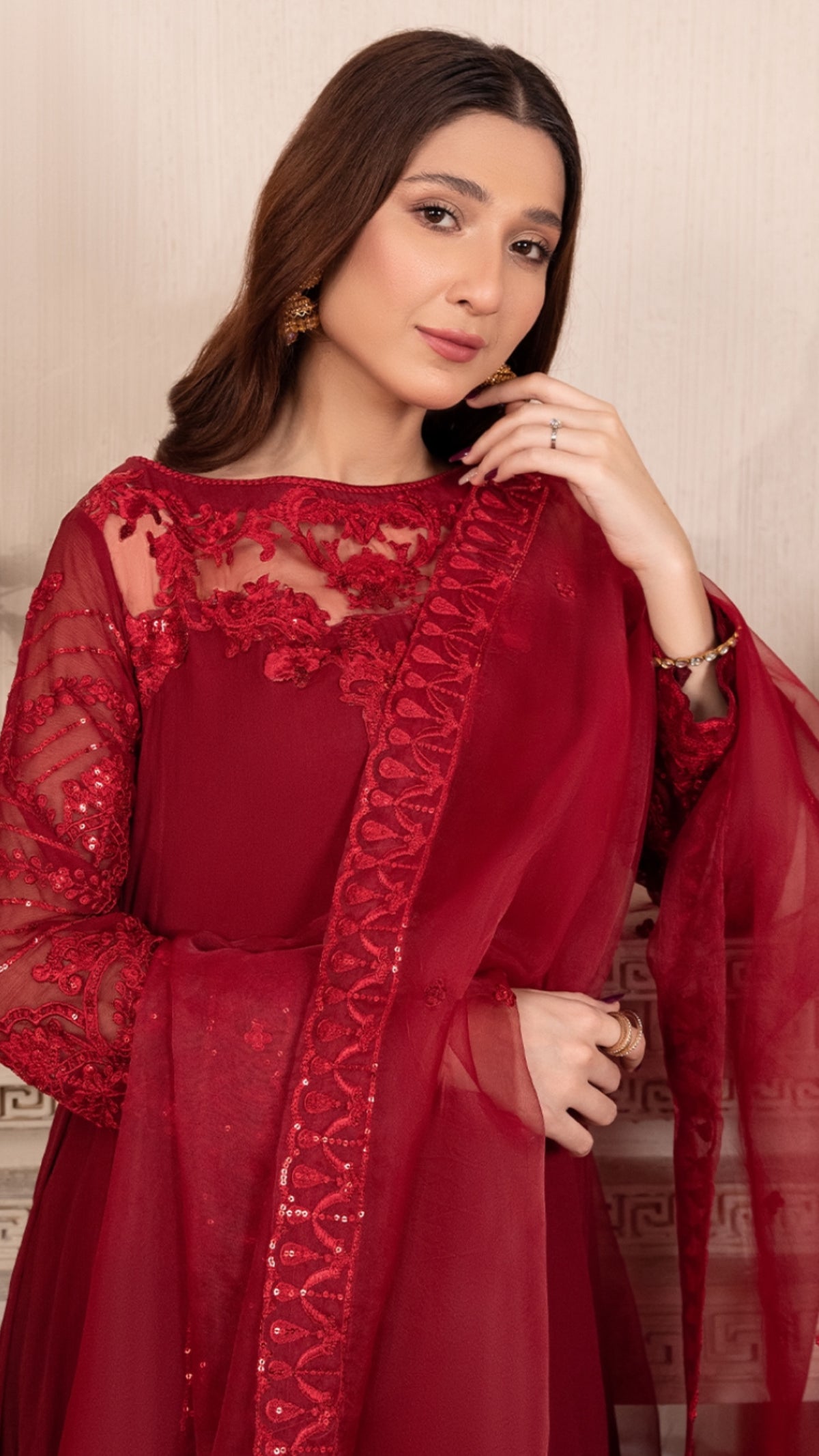 Laali Red Chiffon outfit perfect for Ramadan & Eid - Rang de Boutique