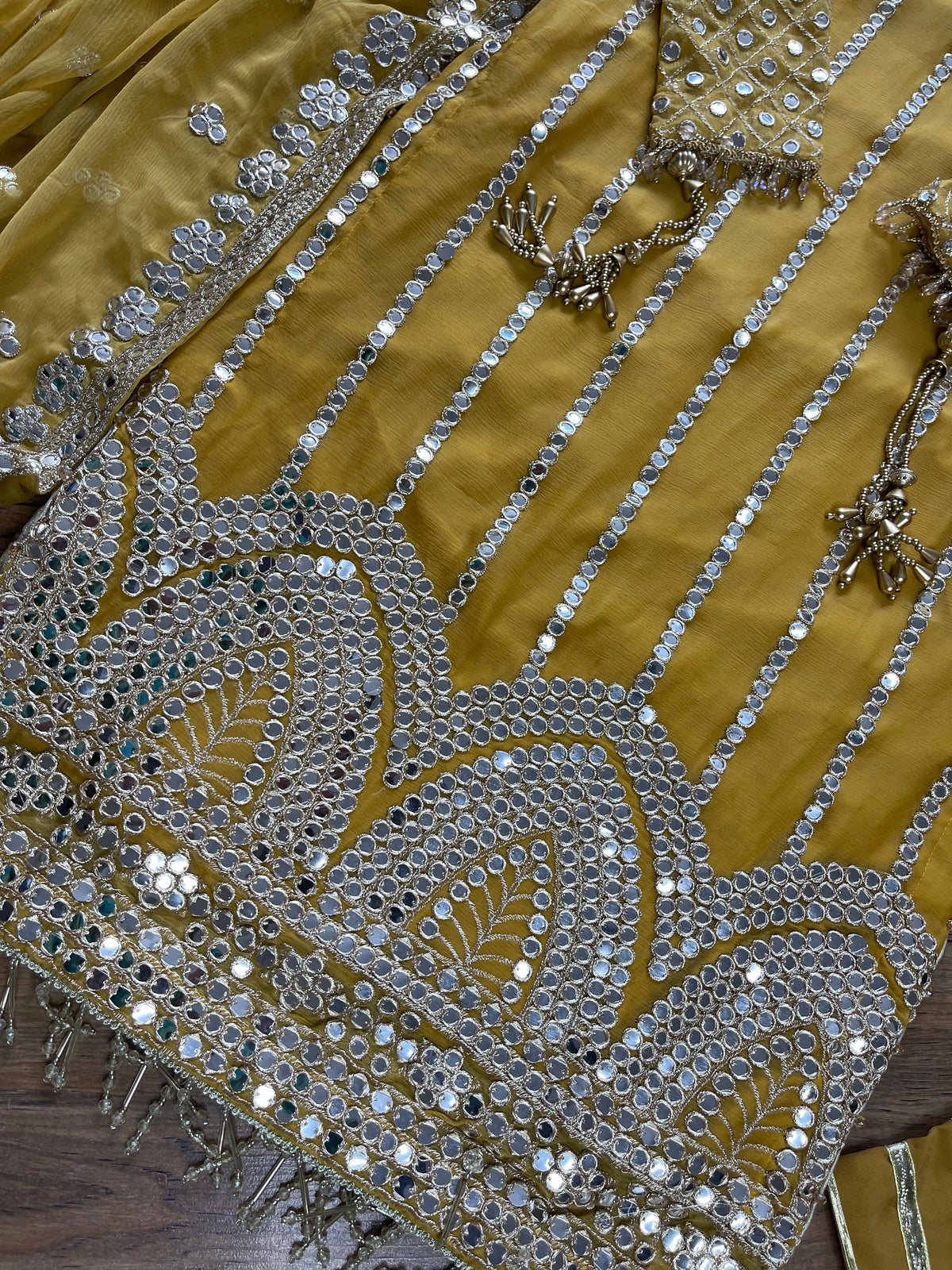 Mehfil - Mastard Yellow Luxury Chiffon with Foil - Rang de Boutique