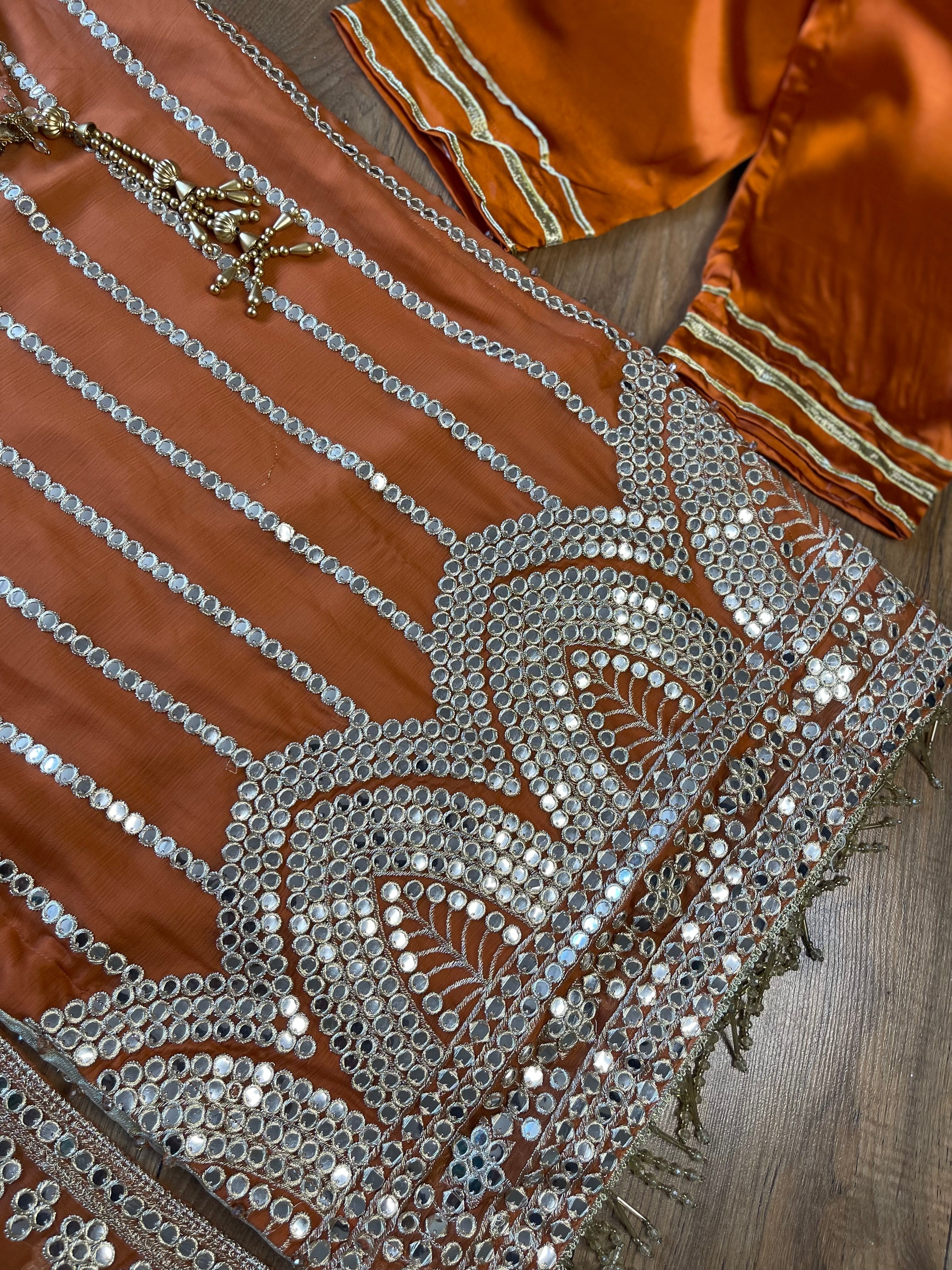 Mehfil - Burnt Orange Luxury Chiffon with Foil - Rang de Boutique