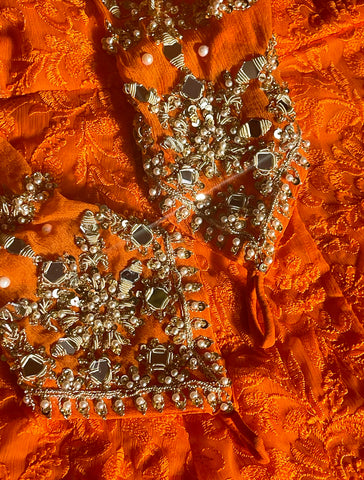 Naran-jee Orange Maxi Frock Mehndi Wedding Outfit - Rang de Boutique