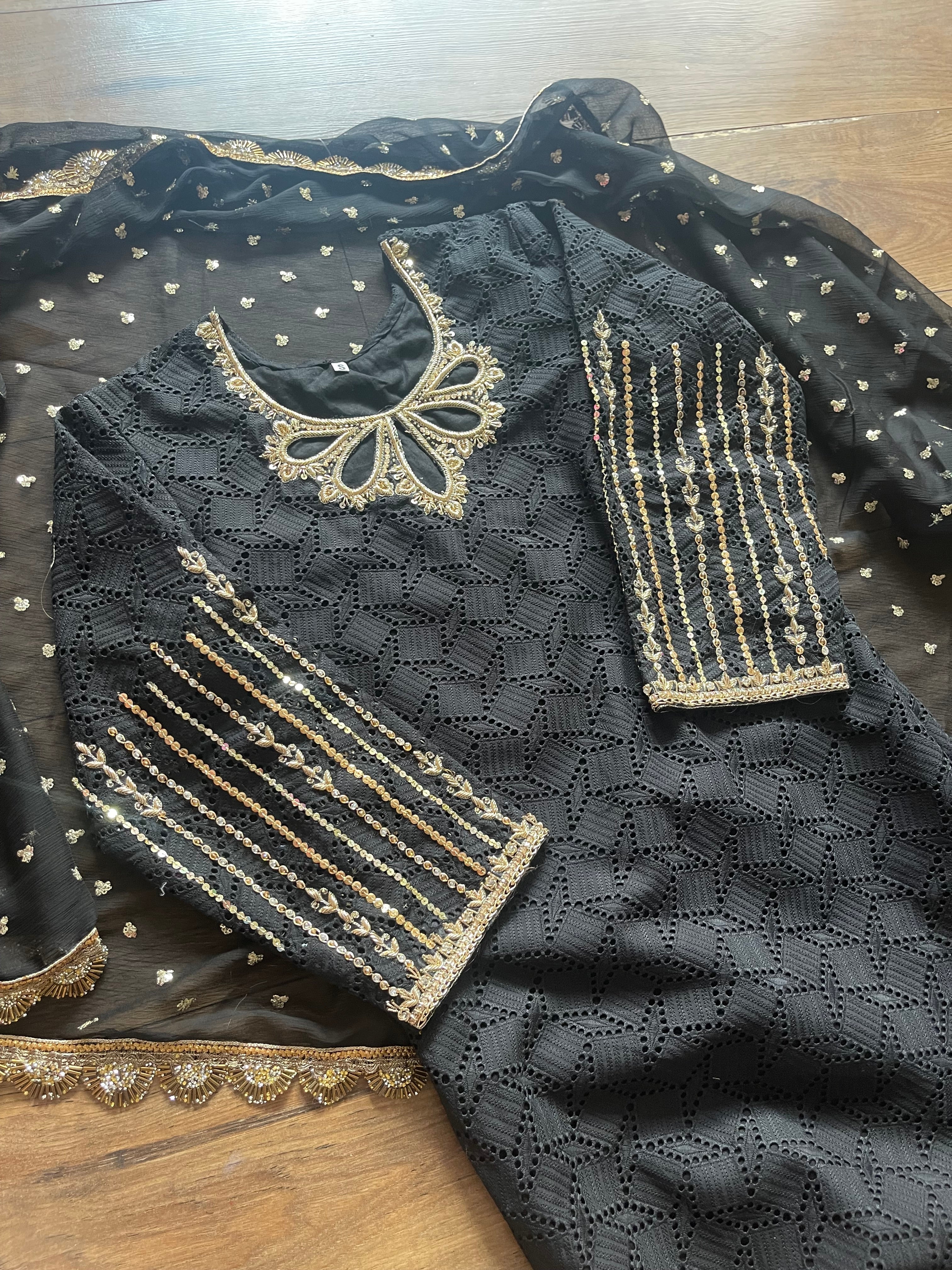 “Black” Luxury Chikankaari with Adda Work (bl01) abc