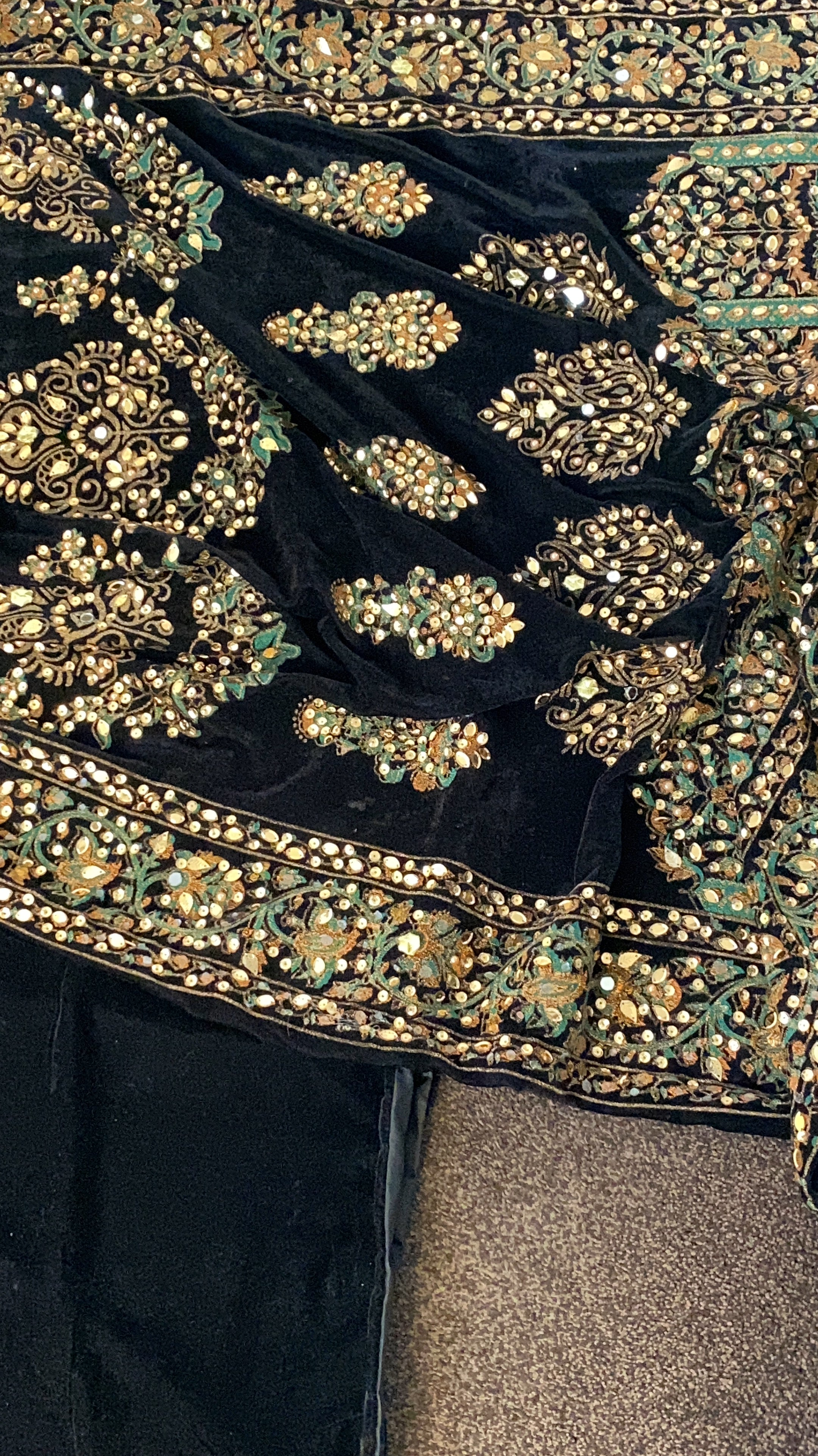 Sequins and Gota black Velvet Shawl with velvet frock - Rang de Boutique