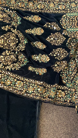 Sequins and Gota black Velvet Shawl with velvet frock - Rang de Boutique